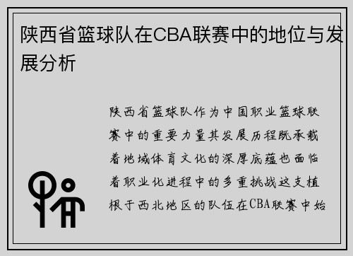 陕西省篮球队在CBA联赛中的地位与发展分析