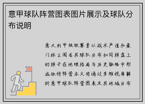 意甲球队阵营图表图片展示及球队分布说明